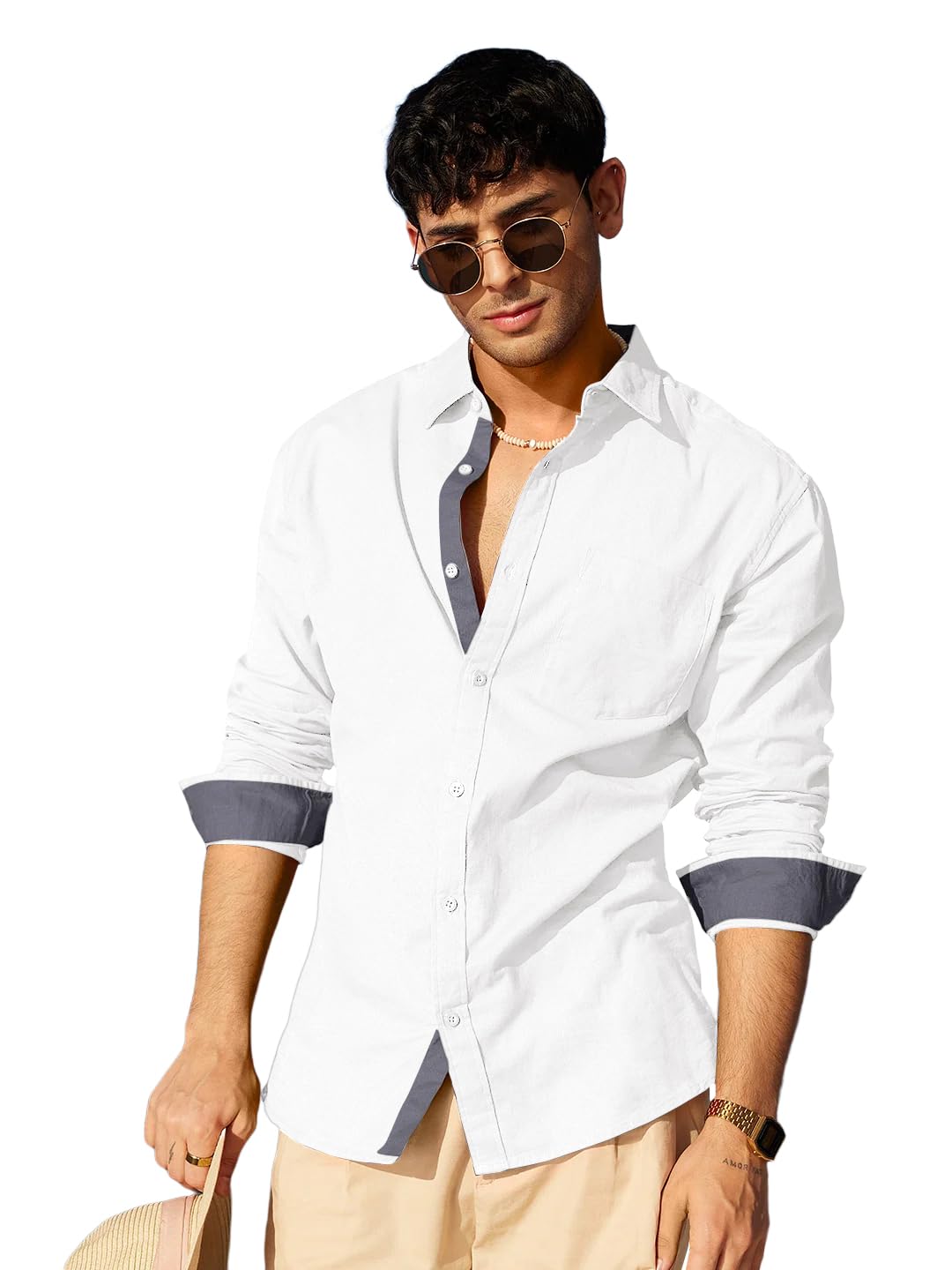 Pinkmint Casual Shirt for Men Stylish Men’s Shirt Soild Regular Fit Long Sleeve Formal Wear Purple