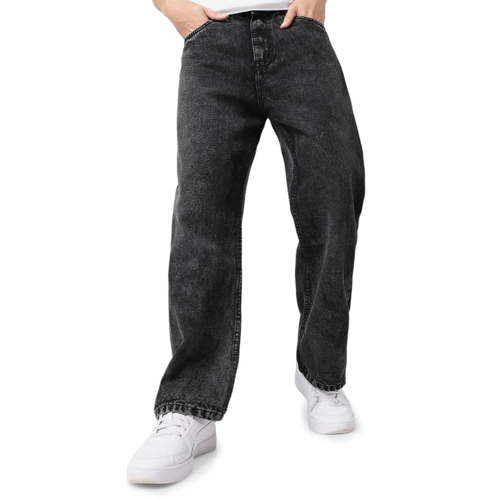 Urbano Fashion Men’s Loose Baggy Fit Washed Jeans Non-Stretchable