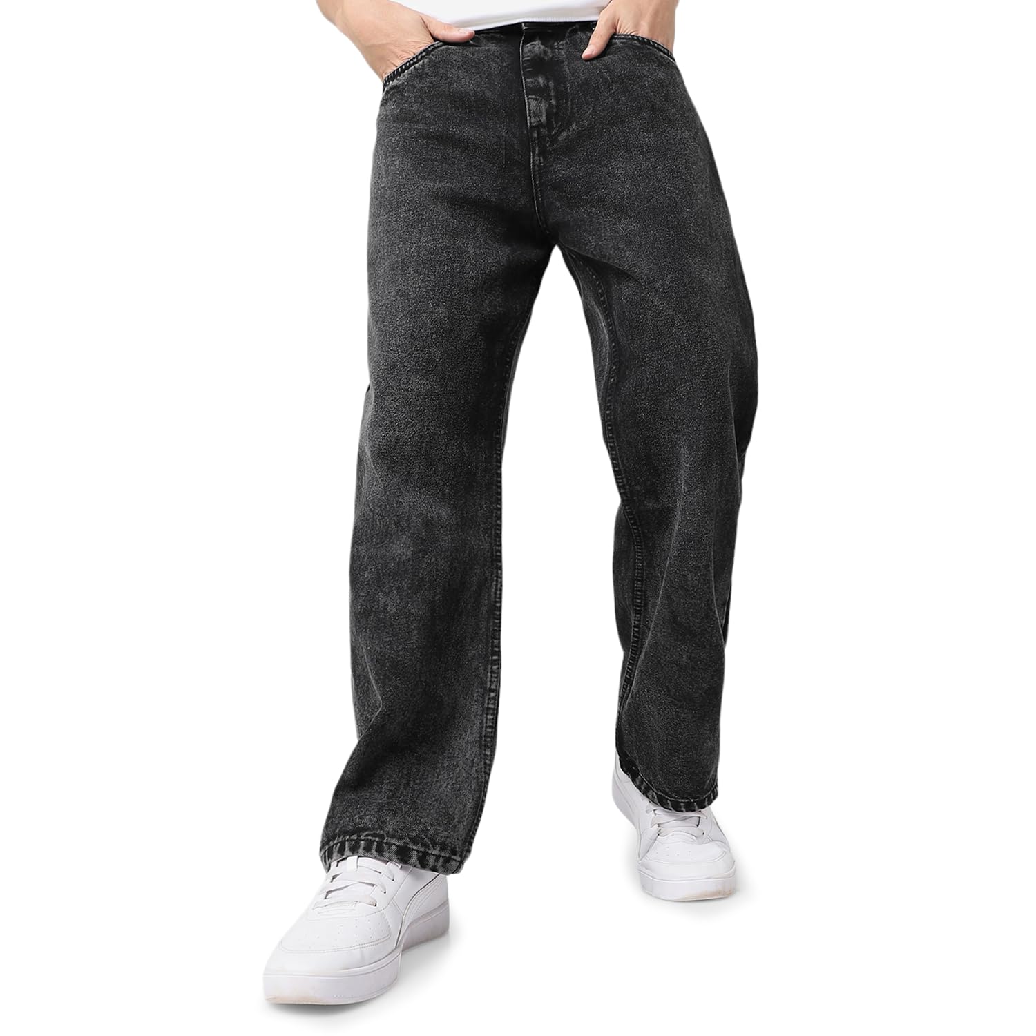 Urbano Fashion Men’s Loose Baggy Fit Washed Jeans Non-Stretchable
