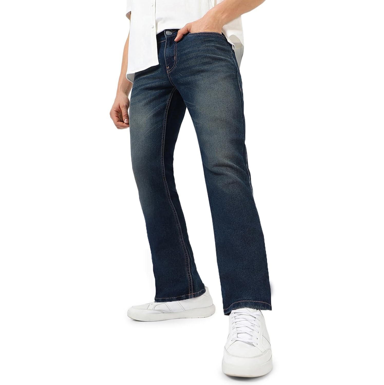 Urbano Fashion Men’s Washed Bootcut Jeans Stretchable