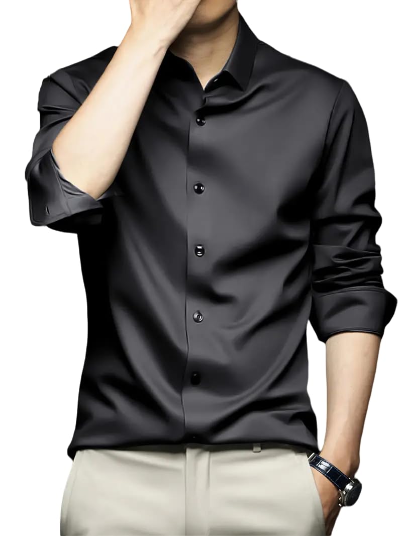 IndoPrimo Men’s Stylish Solid Satin Casual Shirt for Men Full Sleeve