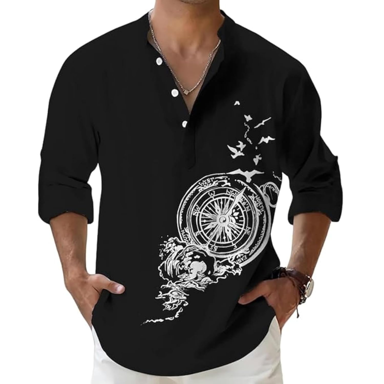 DEELMO Men’s Cotton Blend Mandarin Collar Self One Design Full Sleeve Casual Short Kurta