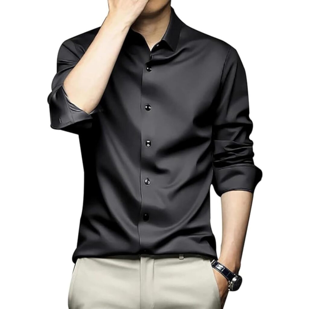 DEELMO Men’s Stylish Solid Satin Casual Shirt for Men Full Sleeves| Poly Satin Silk Shirt