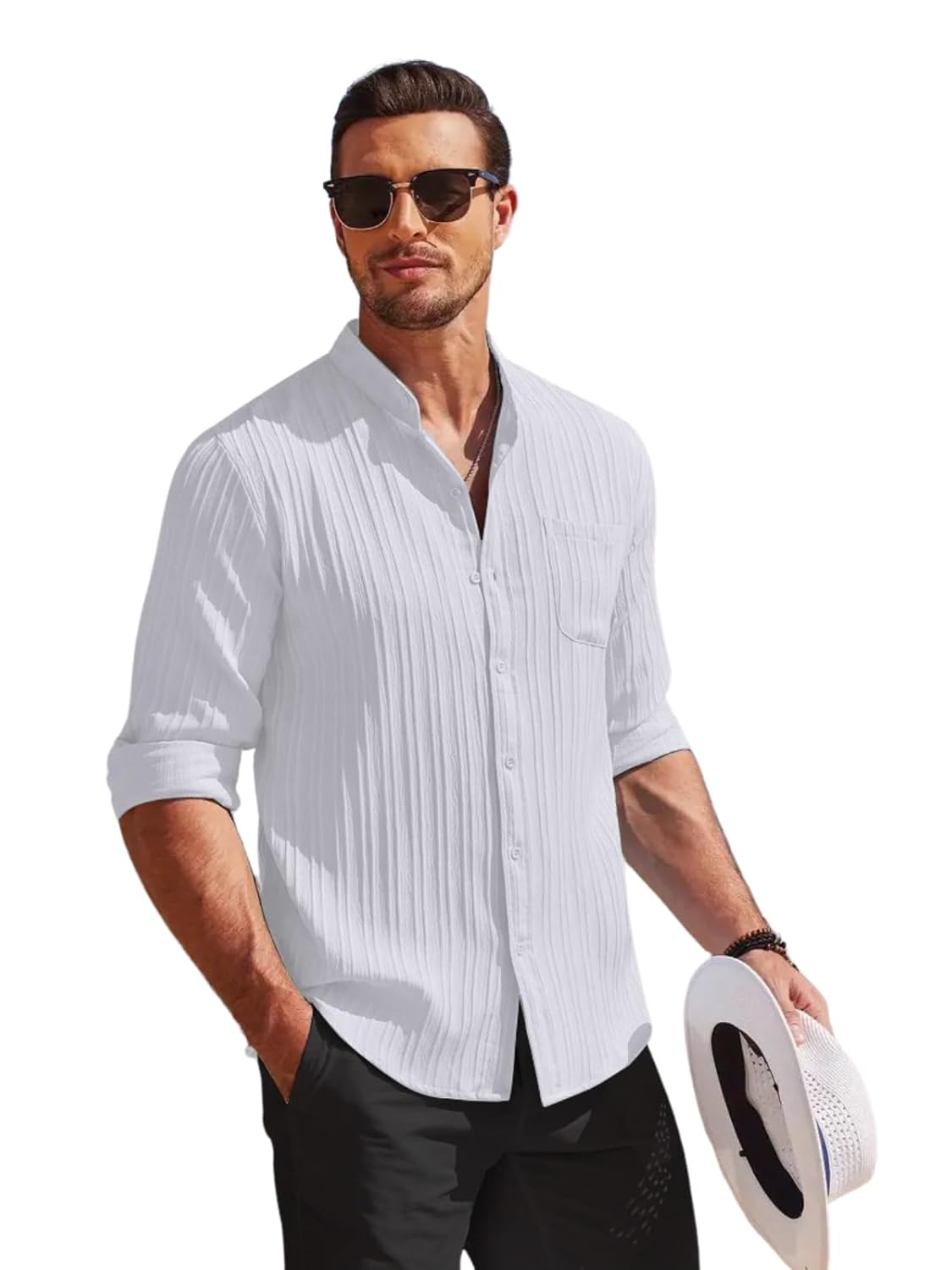 Leriya Fashion Casual Textured Button Down Regular Fit Shirts Long Sleeve Shirt for Men