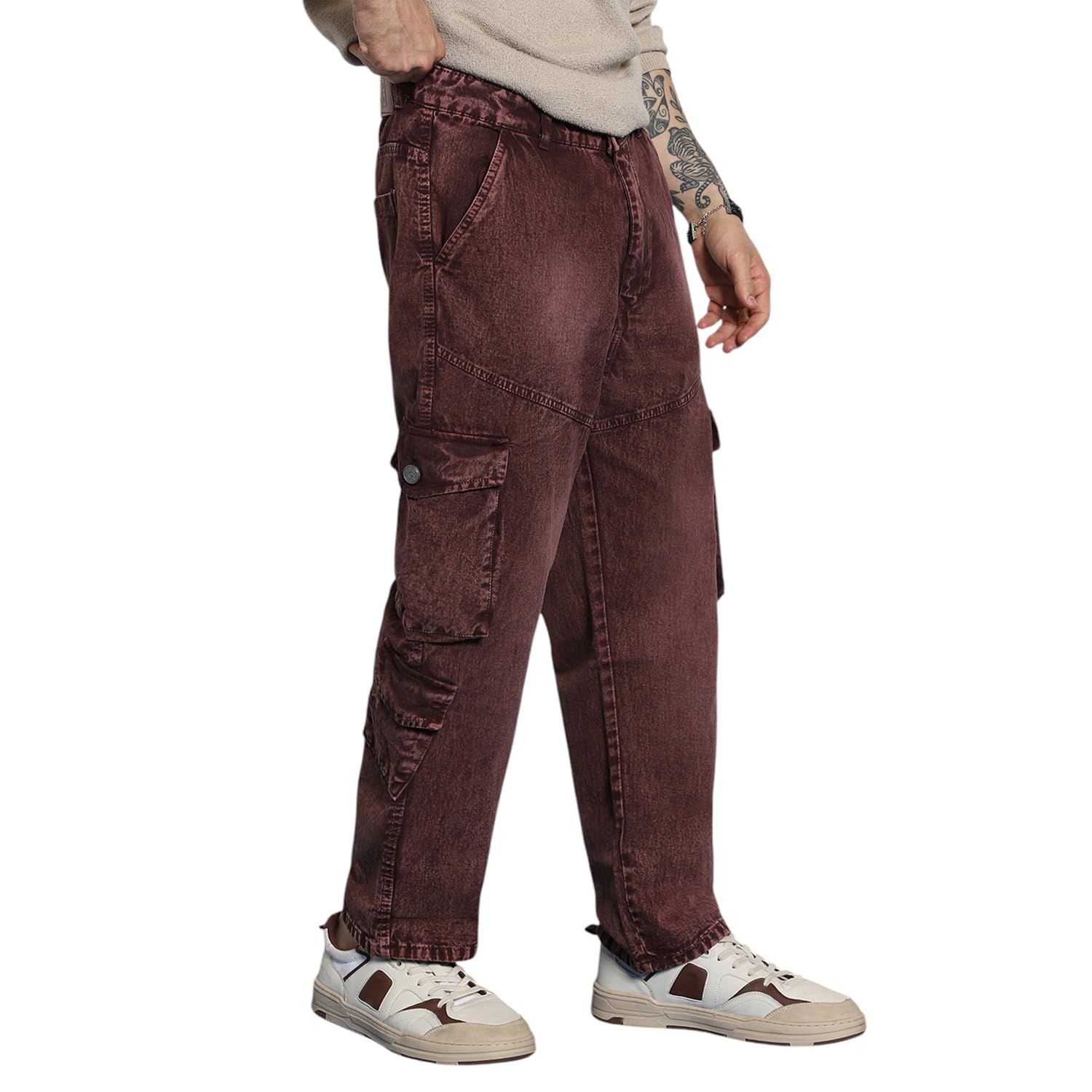 Urbano Fashion Men’s Loose Baggy Fit Washed Cargo Jeans with 7 Pockets Non-Stretchable Urbano Fashion Men’s Loose Baggy Fit Washed Cargo Jeans with 7 Pockets Non-Stretchable