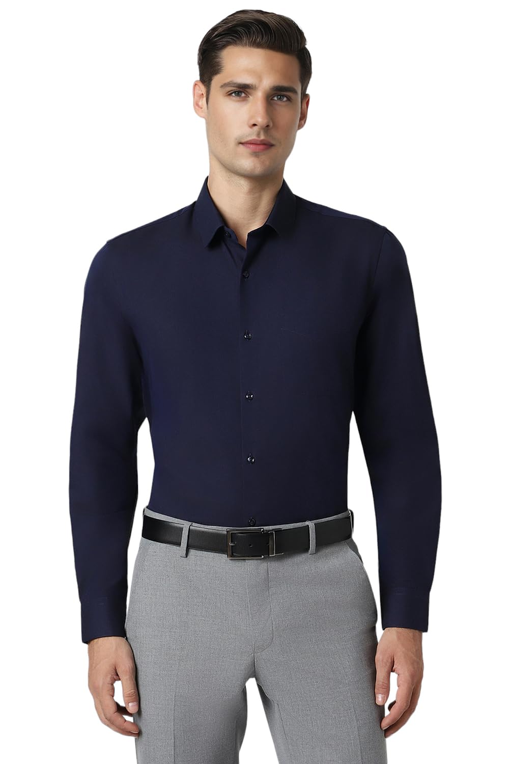 Peter England Men’s Premium Solid Herringbone Regular Fit Full Sleeve Formal Shirt | Wonder Fabric | Cotton Rich