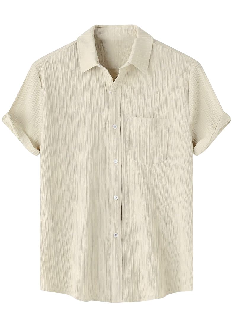 TAGDO Men’s Solid Shirt with Chest Pocket Short Sleeve Shirt for Summer Outdoor Activities (5182)