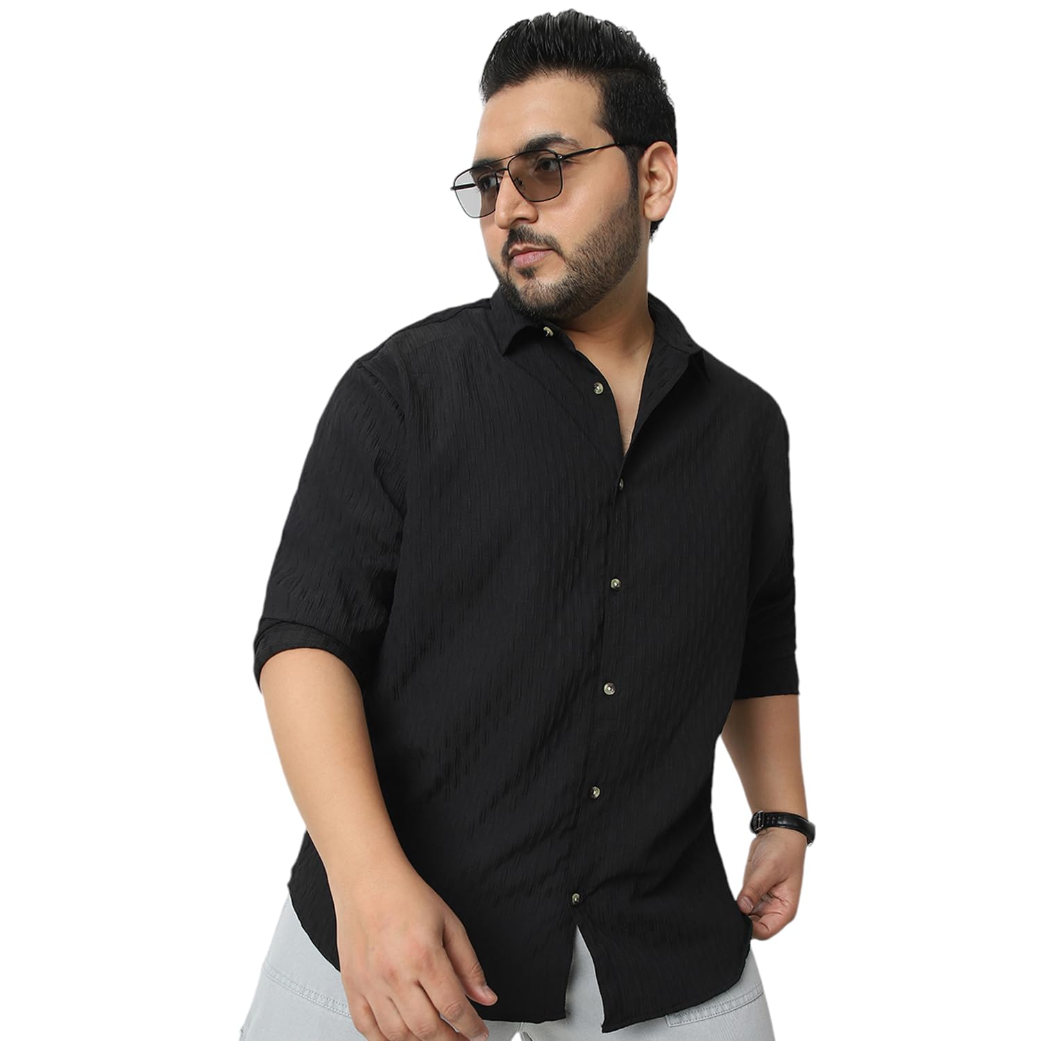 Urbano Plus Men’s Cotton Full Sleeve Regular Fit Textured Shirt with Spread Collar