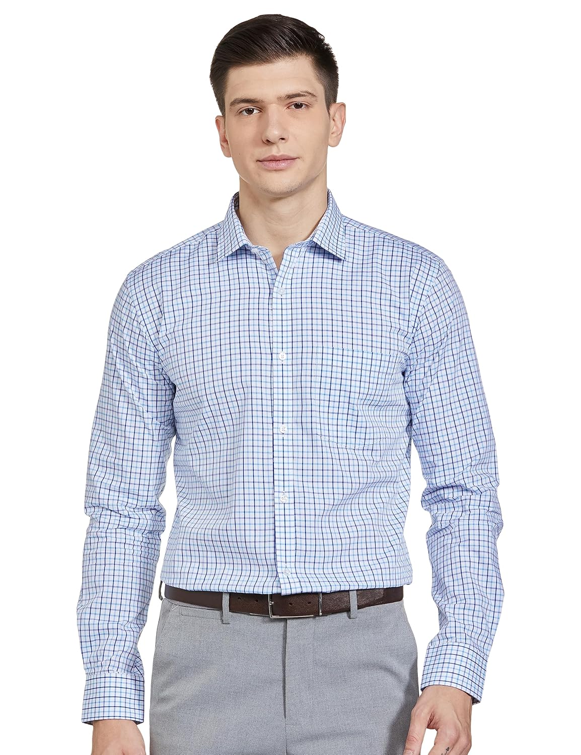 Park Avenue Men’s Pure Cotton Checks Pattern Slim Fit Semi Cutaway Collar Full Sleeve Formal Shirt