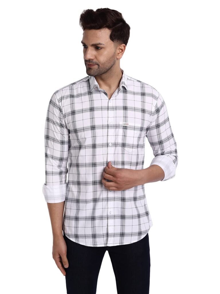 Majestic Man Slim Fit Cotton Casual Check Shirt for Men