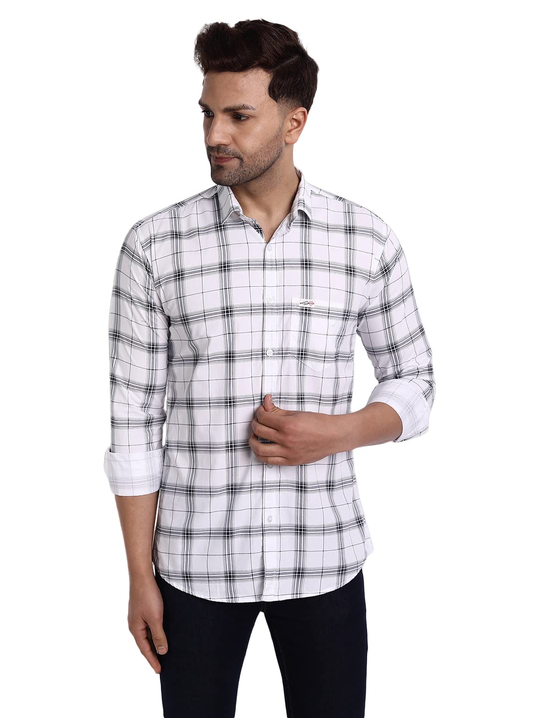 Majestic Man Slim Fit Cotton Casual Check Shirt for Men
