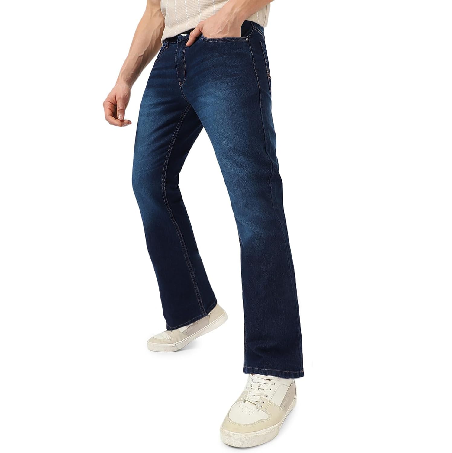 Urbano Fashion Men’s Washed Bootcut Jeans Stretchable