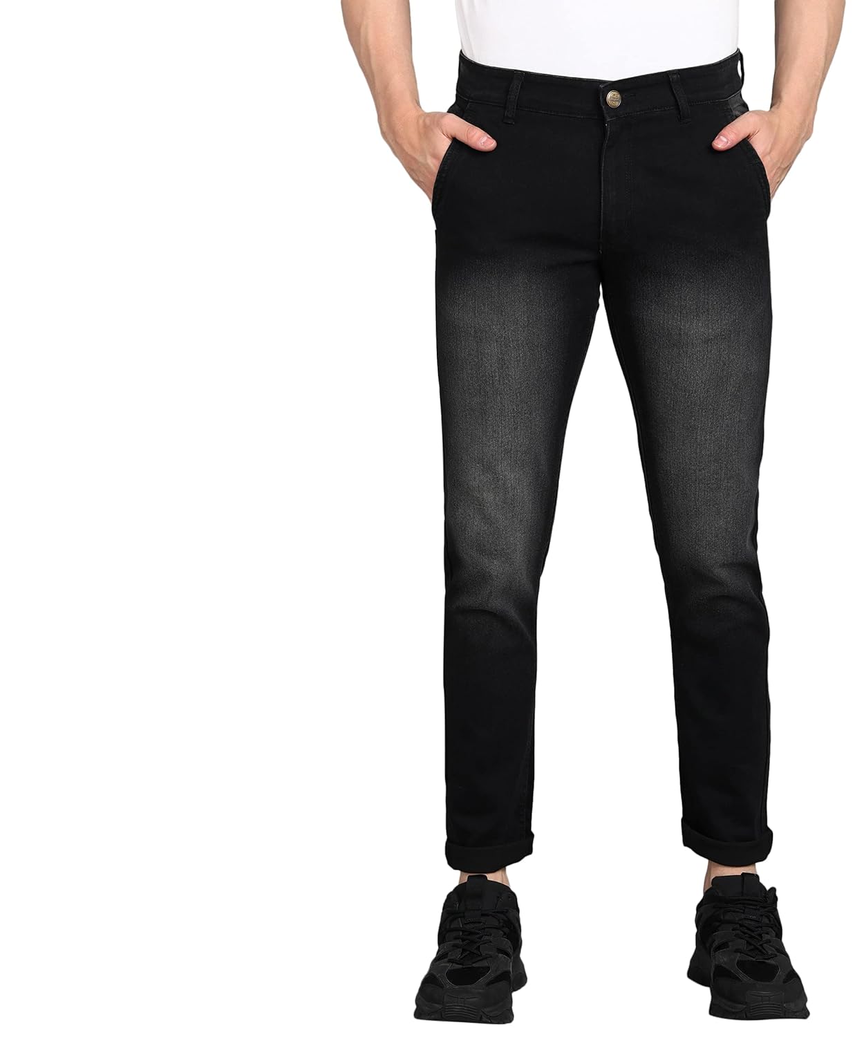Urbano Fashion Men’s Black Slim Fit Washed Jeans Stretchable