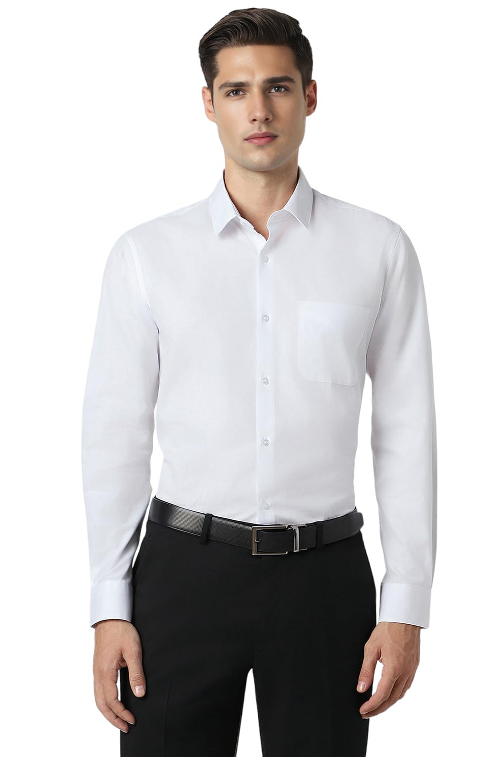 Peter England Men’s Premium Solid Herringbone Regular Fit Full Sleeve Formal Shirt | Wonder Fabric | Cotton Rich