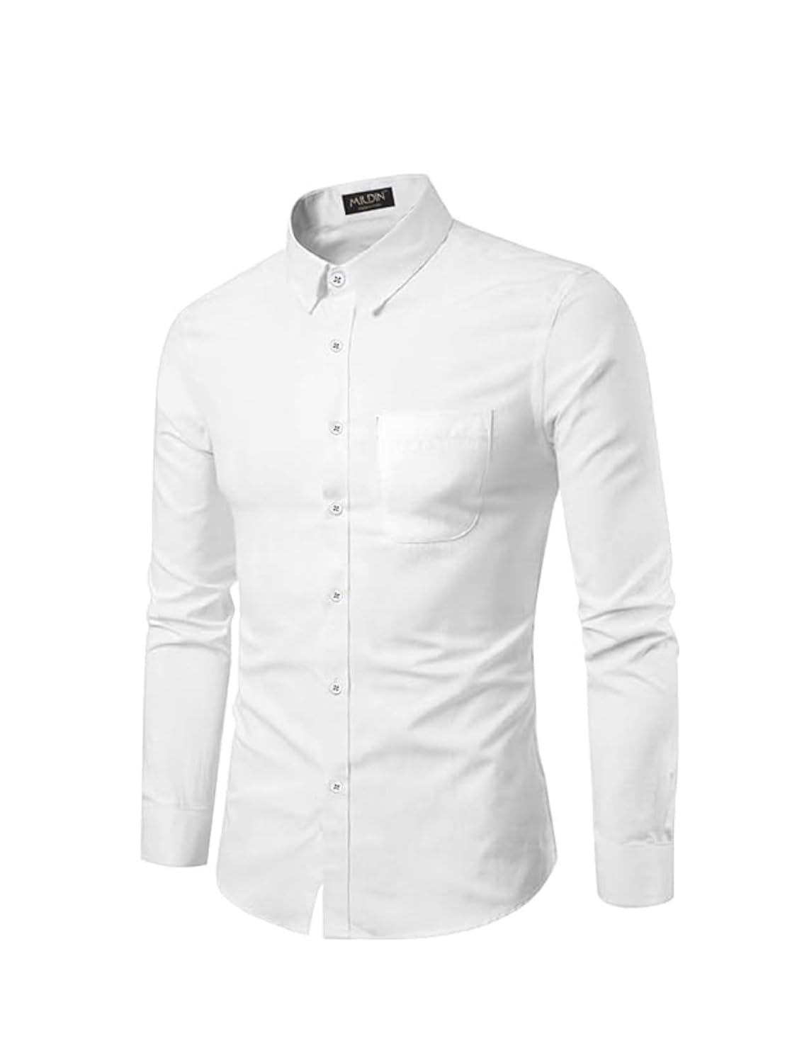 MILDIN Men’s Regular Cotton Blend Slim Fit Solid Button Down Spread Collar Full Sleeve Curved Hemline Formal Shirt with One Pocket