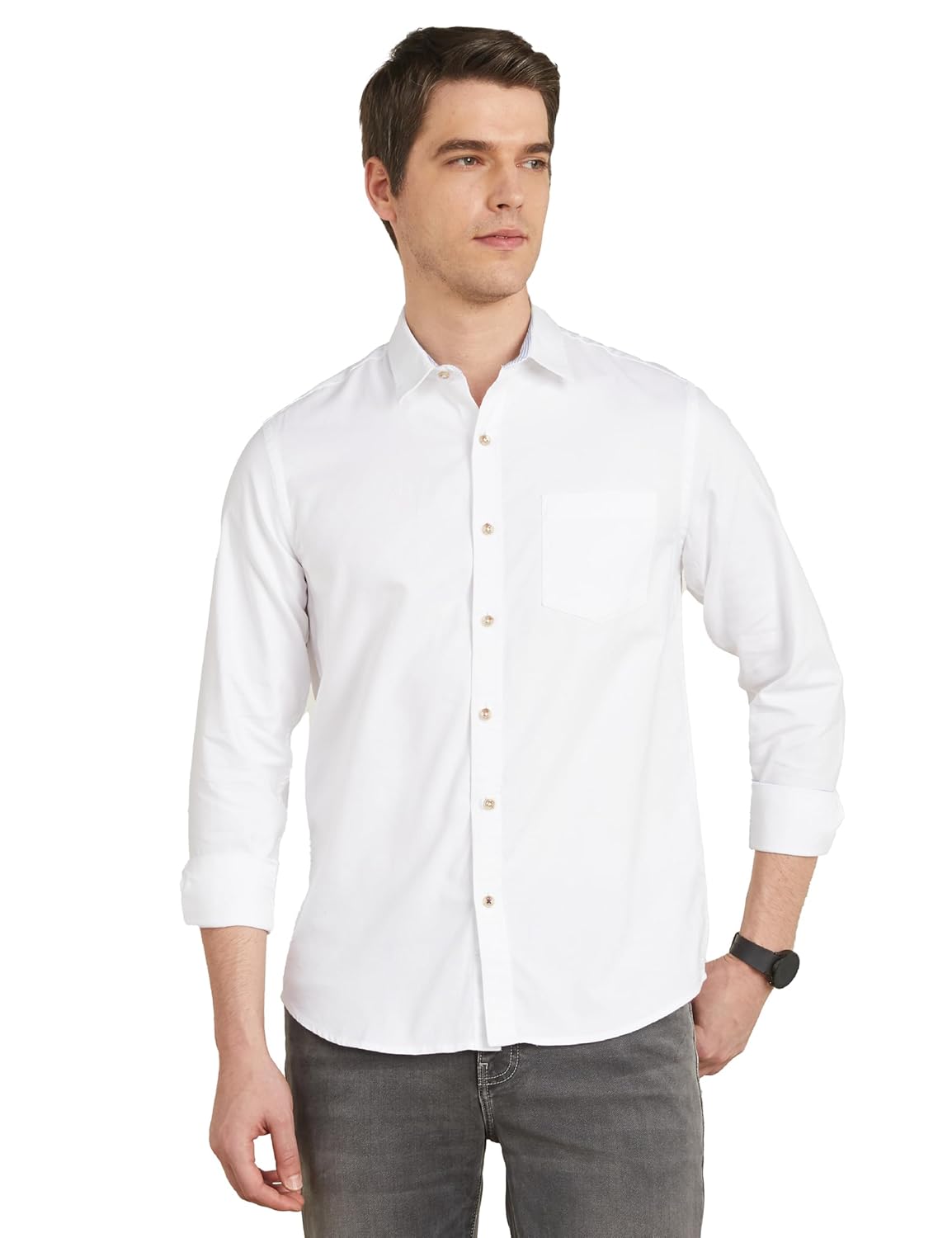 Symbol Premium Men’s Cotton Smart Casual Shirt (Regular Fit | Solid Oxford | All Day Fresh)