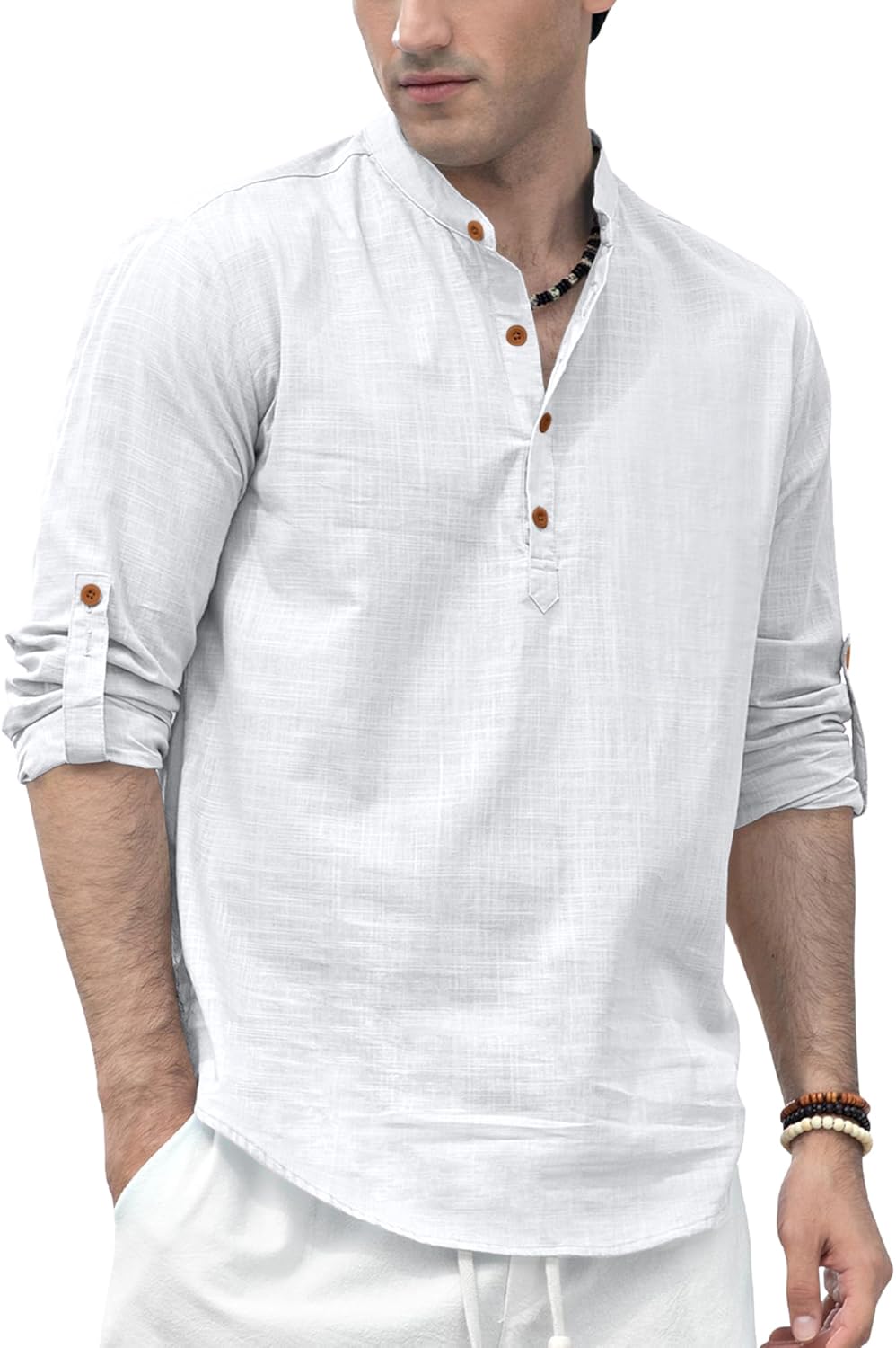 Zombom Men’s Solid Cotton Blend Straight Kurta Shirt, Regular Fit Full Sleeve Short Kurta Shirt