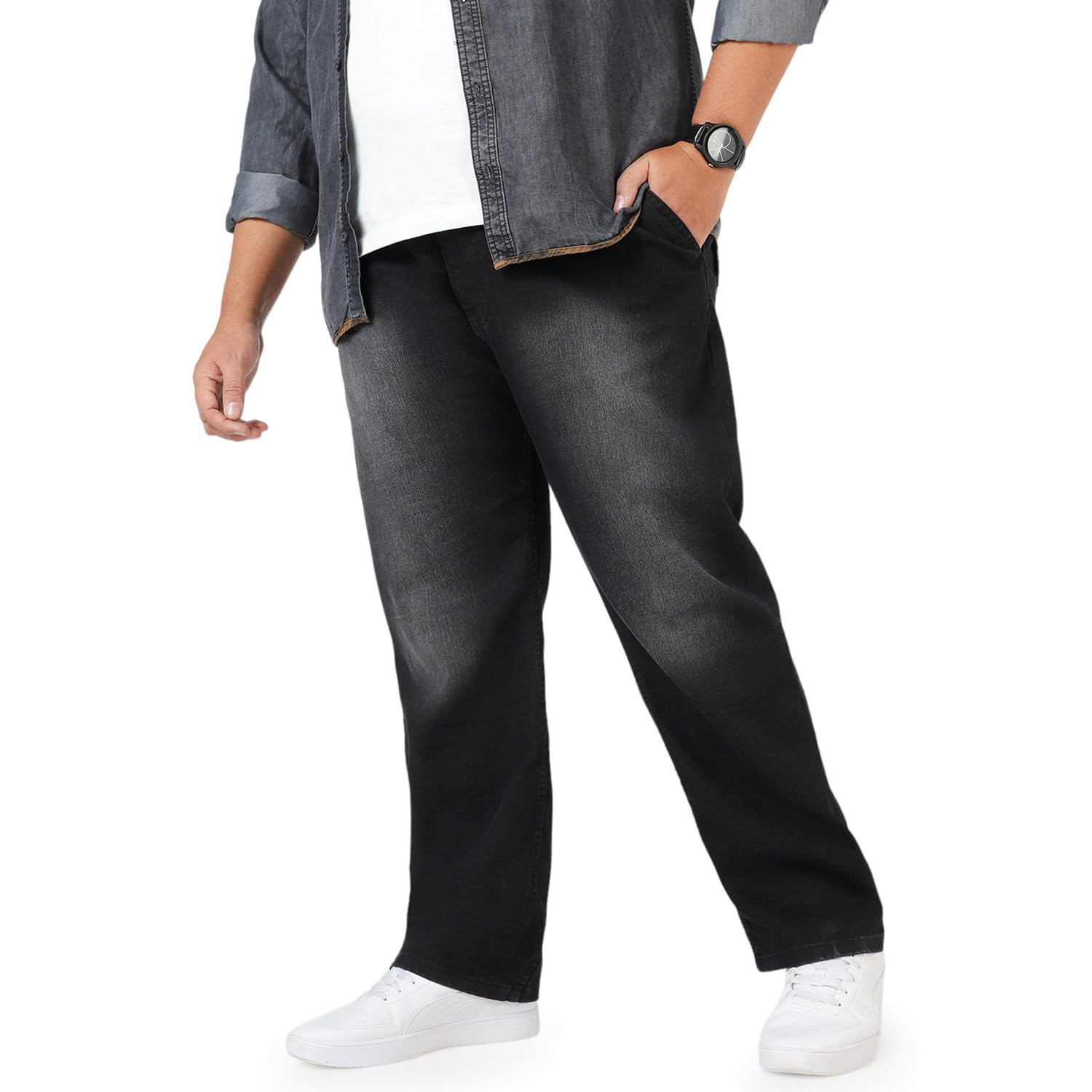 Urbano Plus Men’s Regular Fit Washed Jeans Stretchable