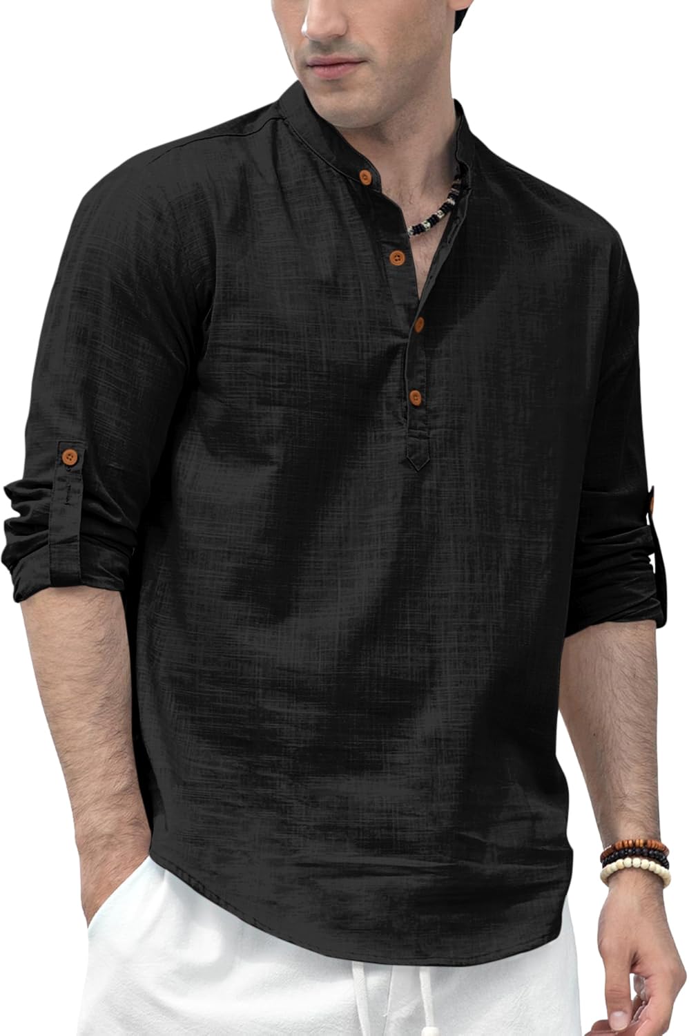 Zombom Men’s Solid Cotton Blend Straight Kurta Shirt, Regular Fit Full Sleeve Short Kurta Shirt