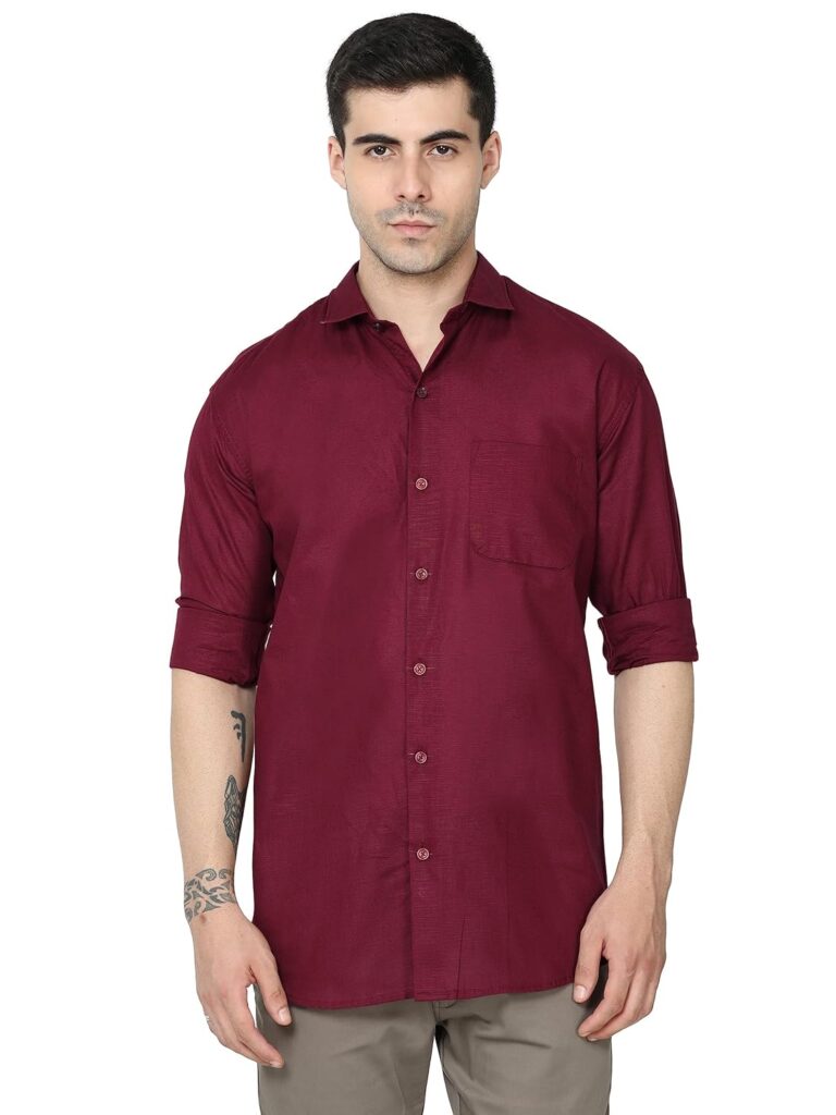 Miraan Men’s Linen Cotton Long Sleeve Casual Regular Fit Shirt (Siglinen)