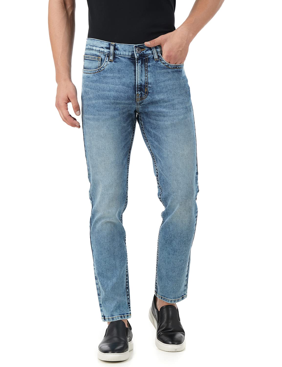 INKD Men’s Regular Fit Jeans – Mid-Rise | Cotton Blend | Lightweight | Stretchable Fabric | Contrast Stitch | Classic 5 Pocket Styling | Jeans for Men