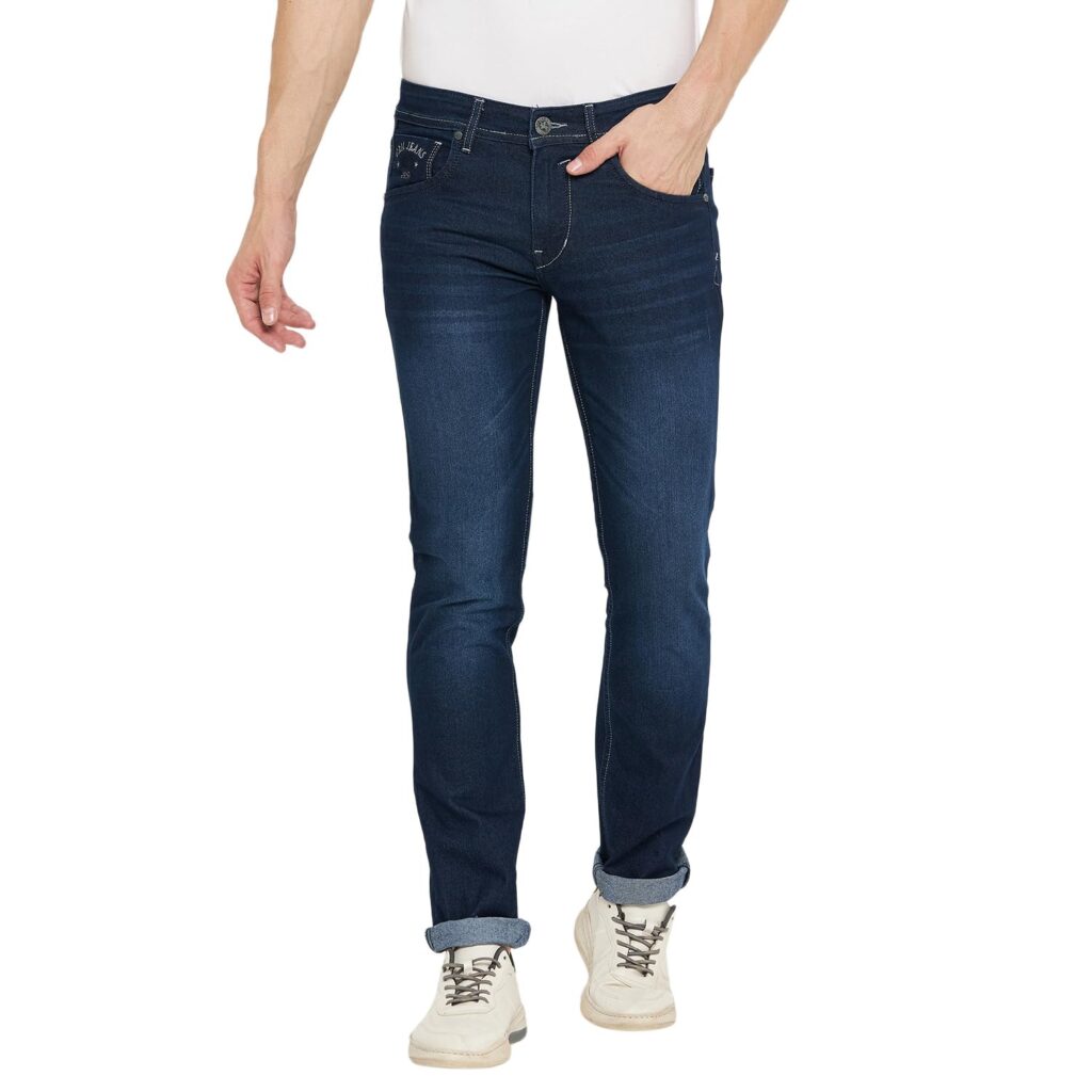 Cantabil Cotton Solid Denim Flat Front Mid Rise Full Length Regular Fit Dark Blue Casual Jeans for Men | Denim for Mens | Mens Full Length Cotton Casual Jeans (P_MDNM00438_DARKMERCERISED)