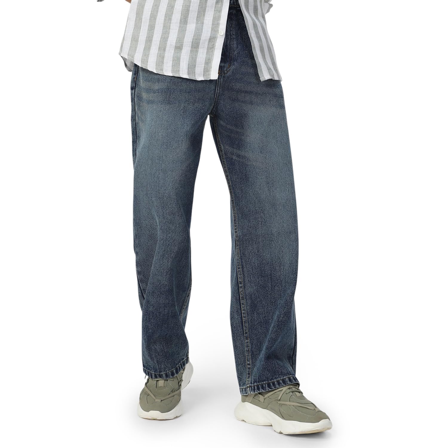 Urbano Fashion Men’s Loose Baggy Fit Washed Jeans Non-Stretchable