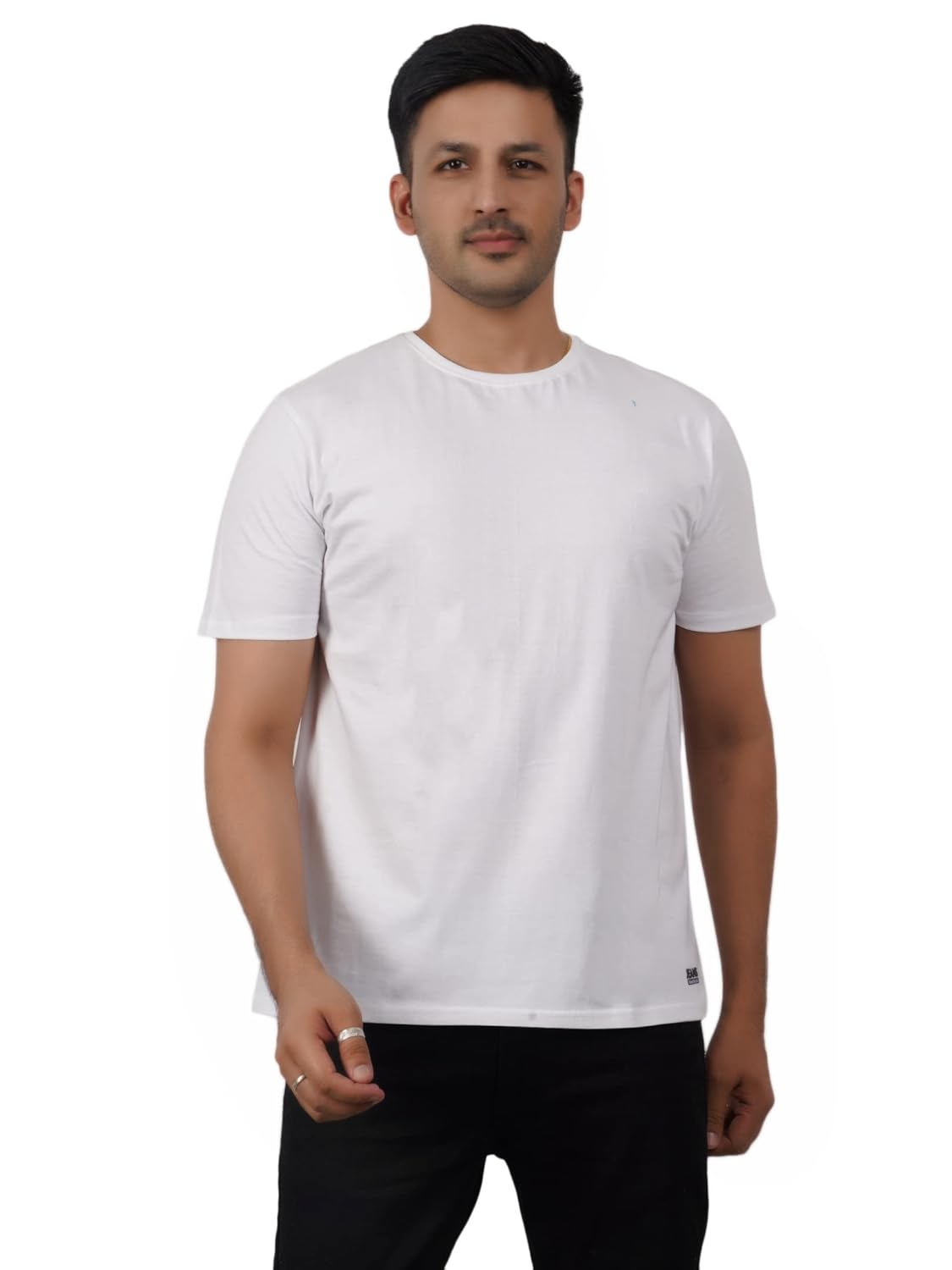 JEANS UNOFFICIAL Men’s Regular Fit Cotton T Shirt Solid Stylish Round Neck Half Sleeve (White 2) – M