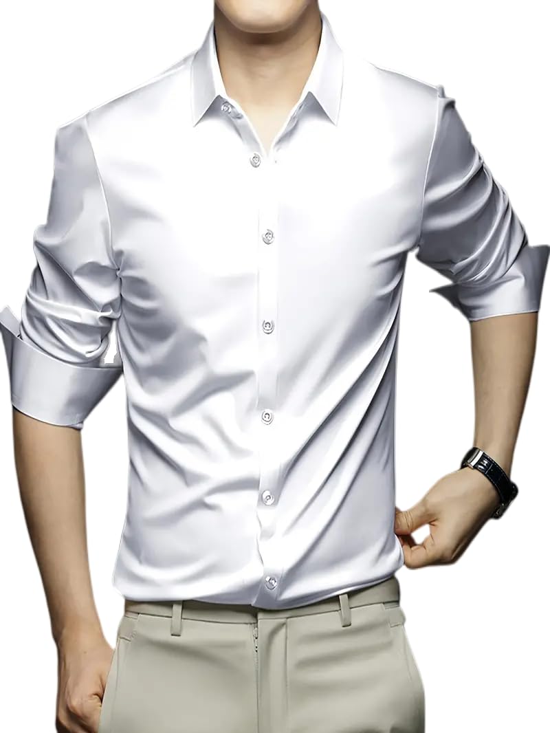 IndoPrimo Men’s Stylish Solid Satin Casual Shirt for Men Full Sleeve