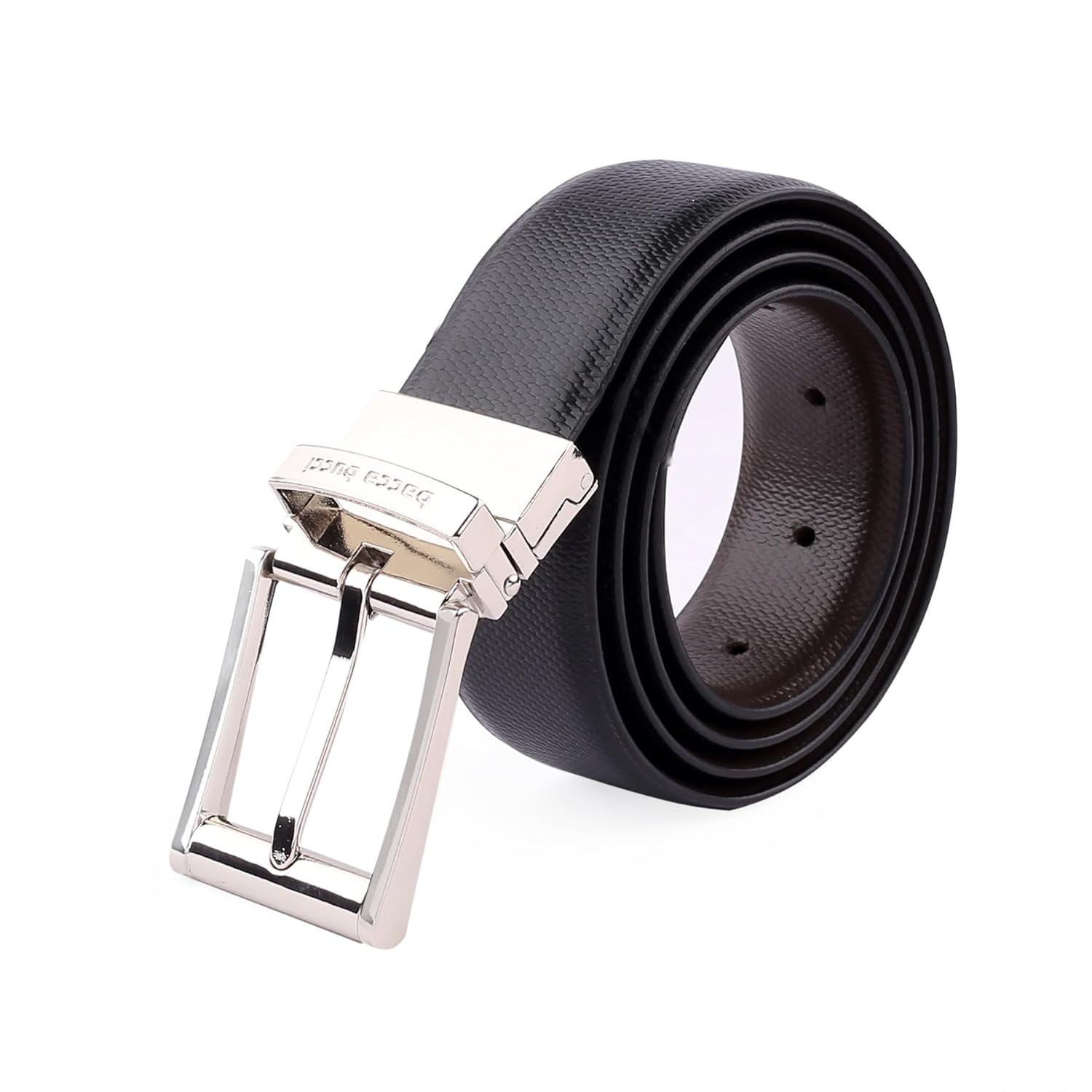 Bacca Bucci® Men’s Reversible Classic Dress Belt Italian Top Grain Genuine Leather Black & Brown with Rotating Metal Buckle-Black/Brown