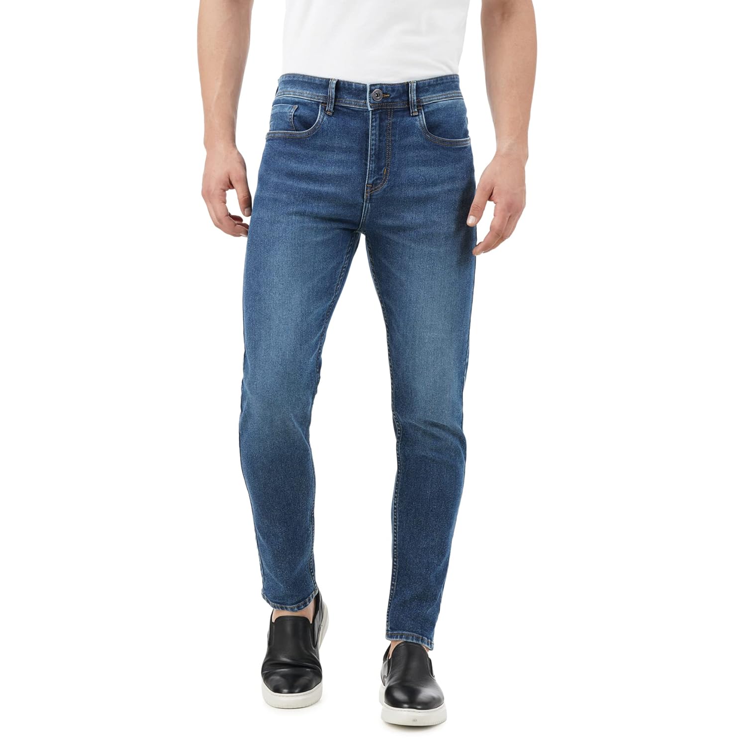 INKD Men’s Slim Fit Jeans – Mid-Rise | Cotton Blend | Contrast Stitch | Stretchable Fabric | Classic 5 Pocket Styling