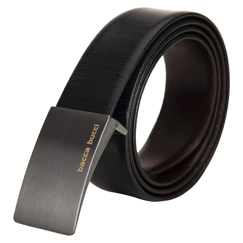 Bacca Bucci® Men’s Reversible Classic Dress Belt Italian Top Grain Genuine Leather Black and Brown with Rotating Metal Buckle-Black & Brown