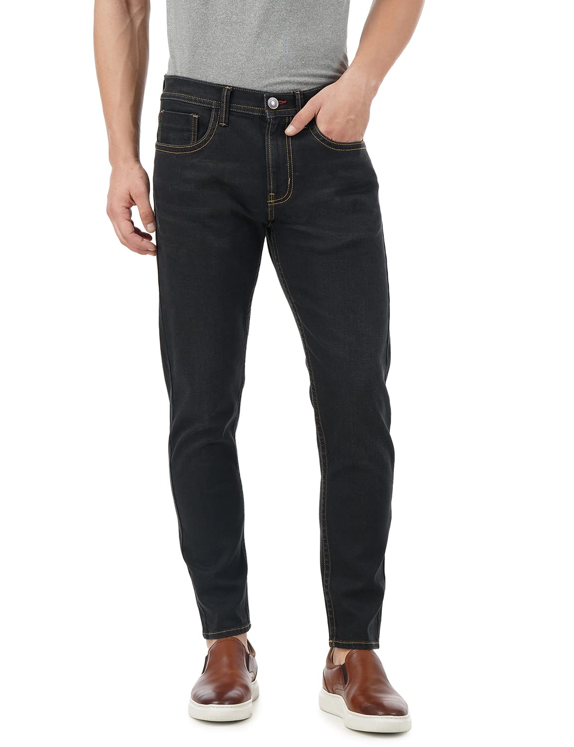 INKD Men’s Slim Fit Jeans – Mid-Rise | Cotton Blend | Contrast Stitch | Stretchable Fabric | Classic 5 Pocket Styling