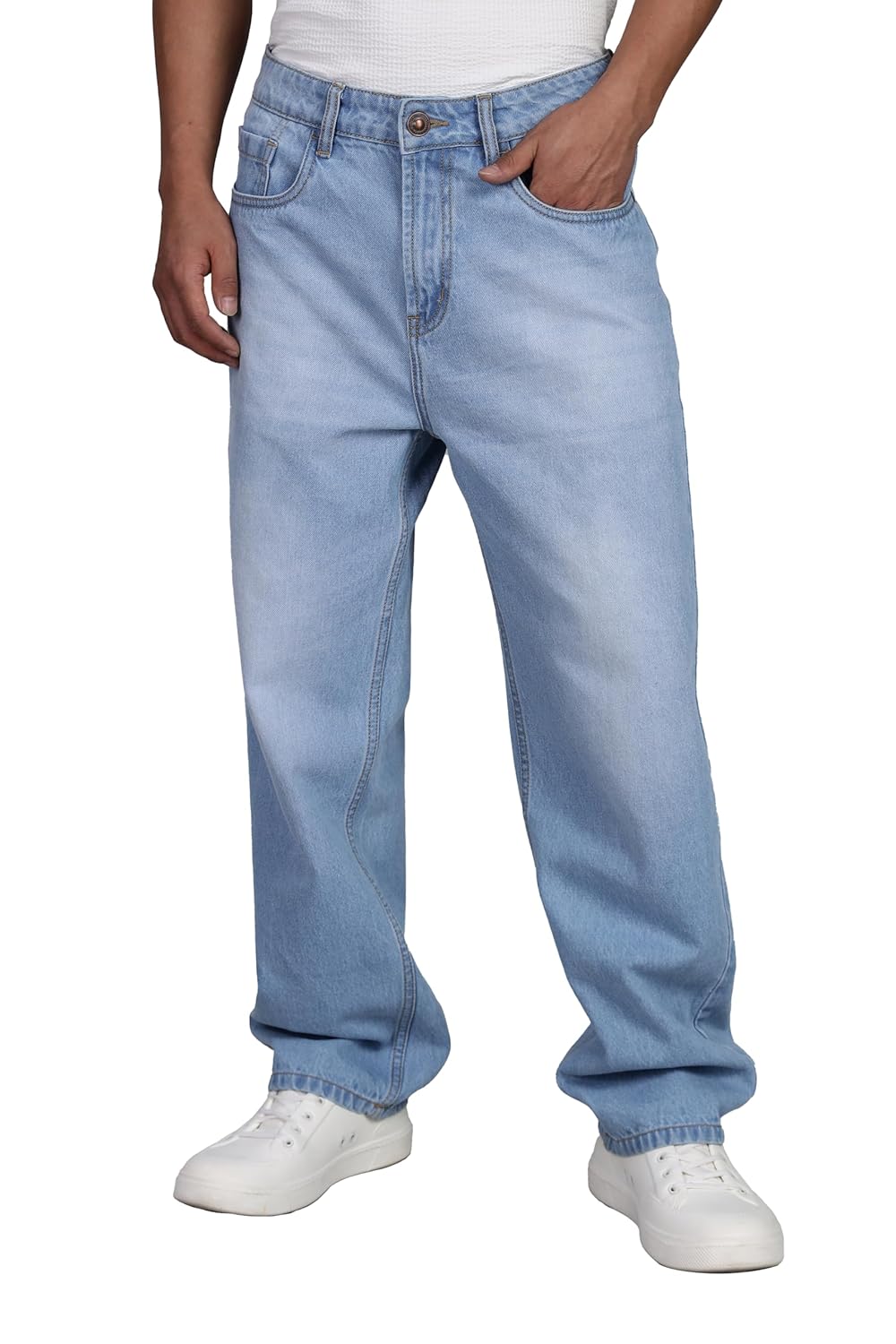 INKD Men’s Classic Relaxed Jeans – Mid-Rise | 100% Cotton | 5 Pocket Styling | Baggy Jeans for Man