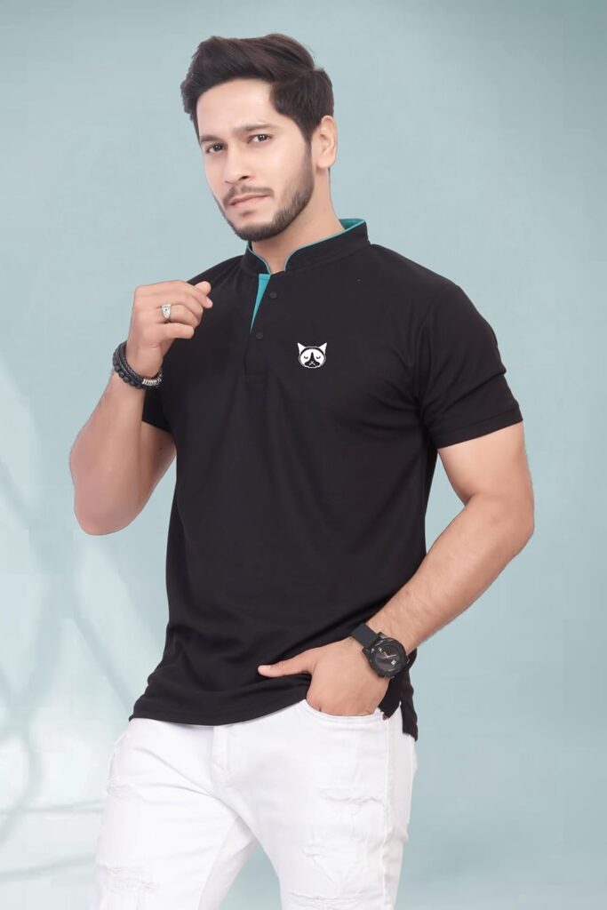 BAGHADBILLO Regular Fit Mandarin Collar T-Shirt Tee for Men & Boys