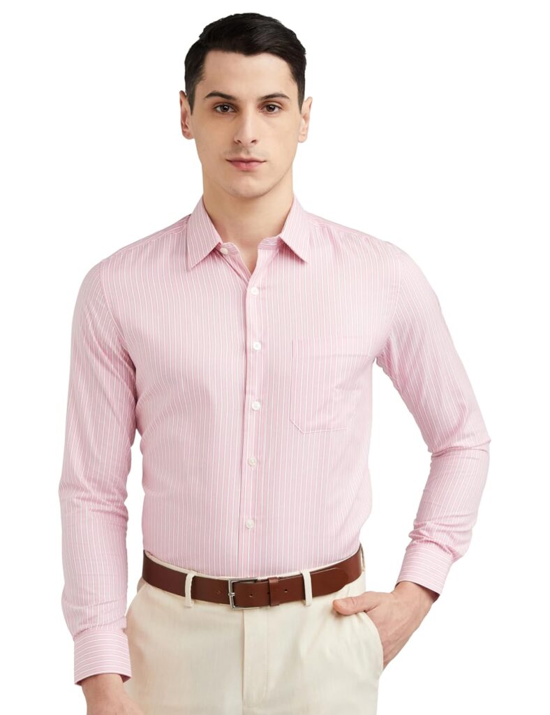 Louis Philippe Men’s Easy to Iron Premium Cotton Wrinkle Resistant Slim fit Striped Formal Shirt