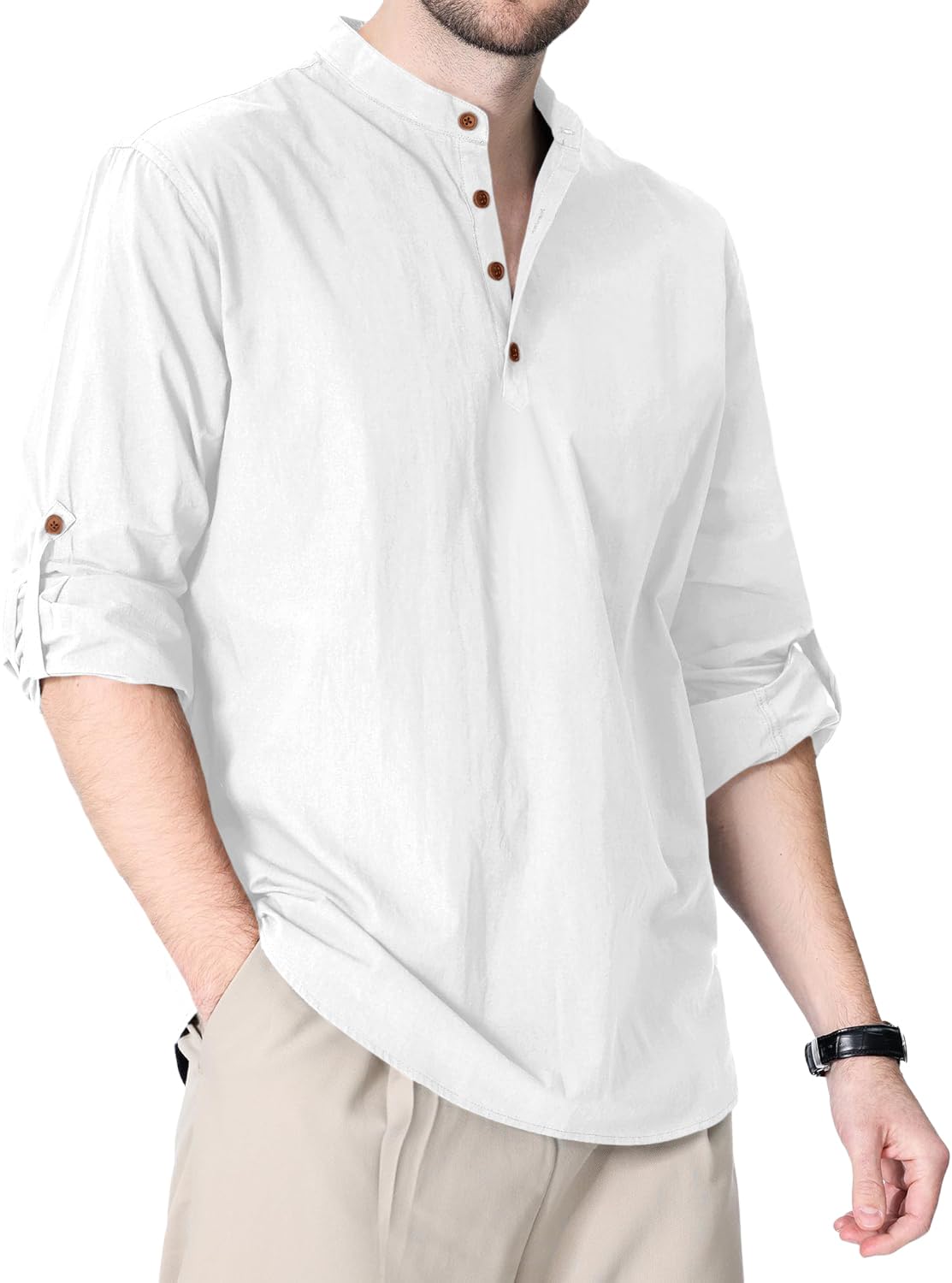 Zombom Cotton Blend Solid Casual Regular Fit Mandarin/Chinese Collor Short Kurta Shirt for Men