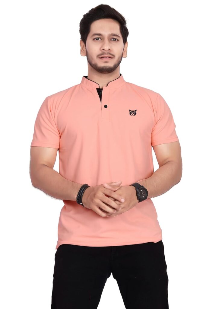 BAGHADBILLO Regular Fit Mandarin Collar T-Shirt Tee for Men & Boys