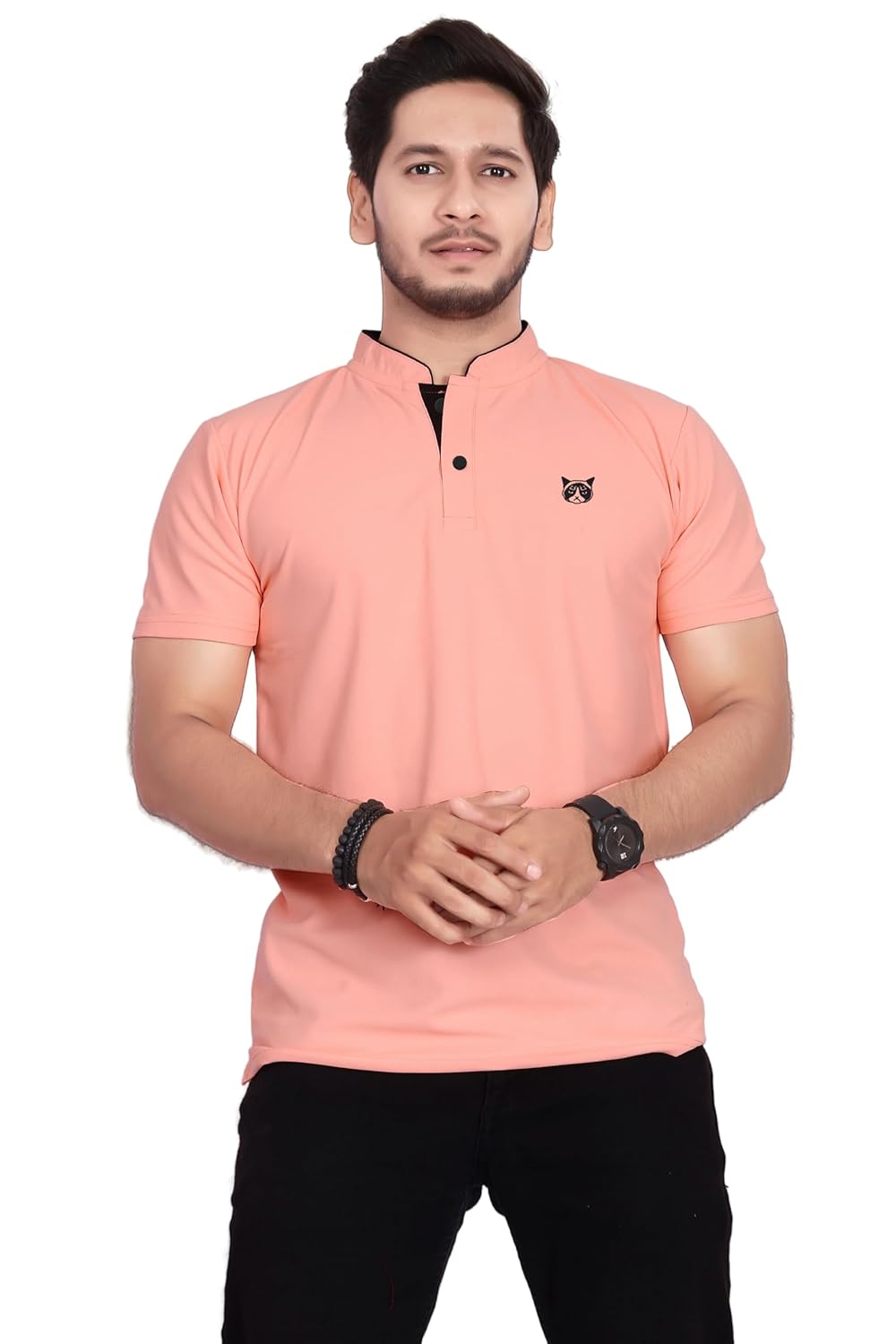 BAGHADBILLO Regular Fit Mandarin Collar T-Shirt Tee for Men & Boys