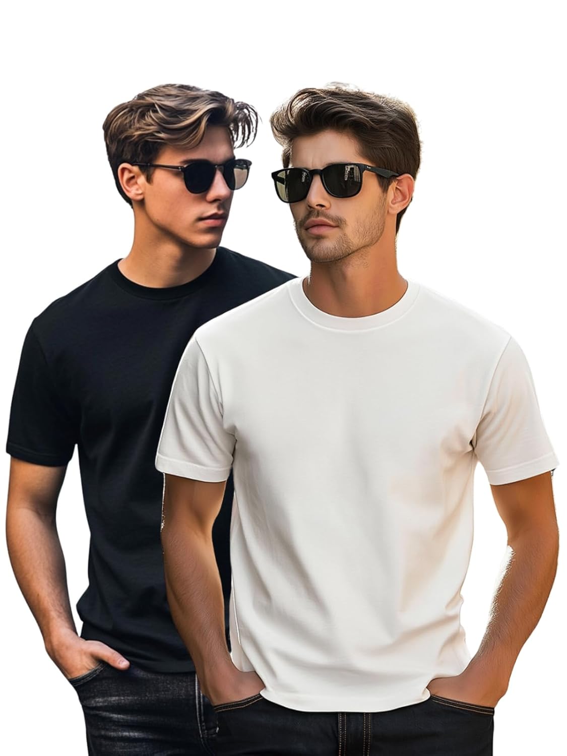 Veirdo® Regular Fit Half Sleeves Round Neck Solid Pure Cotton T-Shirt Combo for Men (Pack of 2, Available in S,M,L,XL & 2XL)