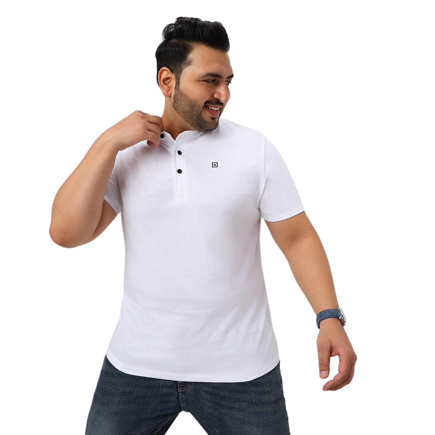 Urbano Plus Men’s Solid Mandarin Collar Regular Fit Half Sleeve Cotton T-Shirt