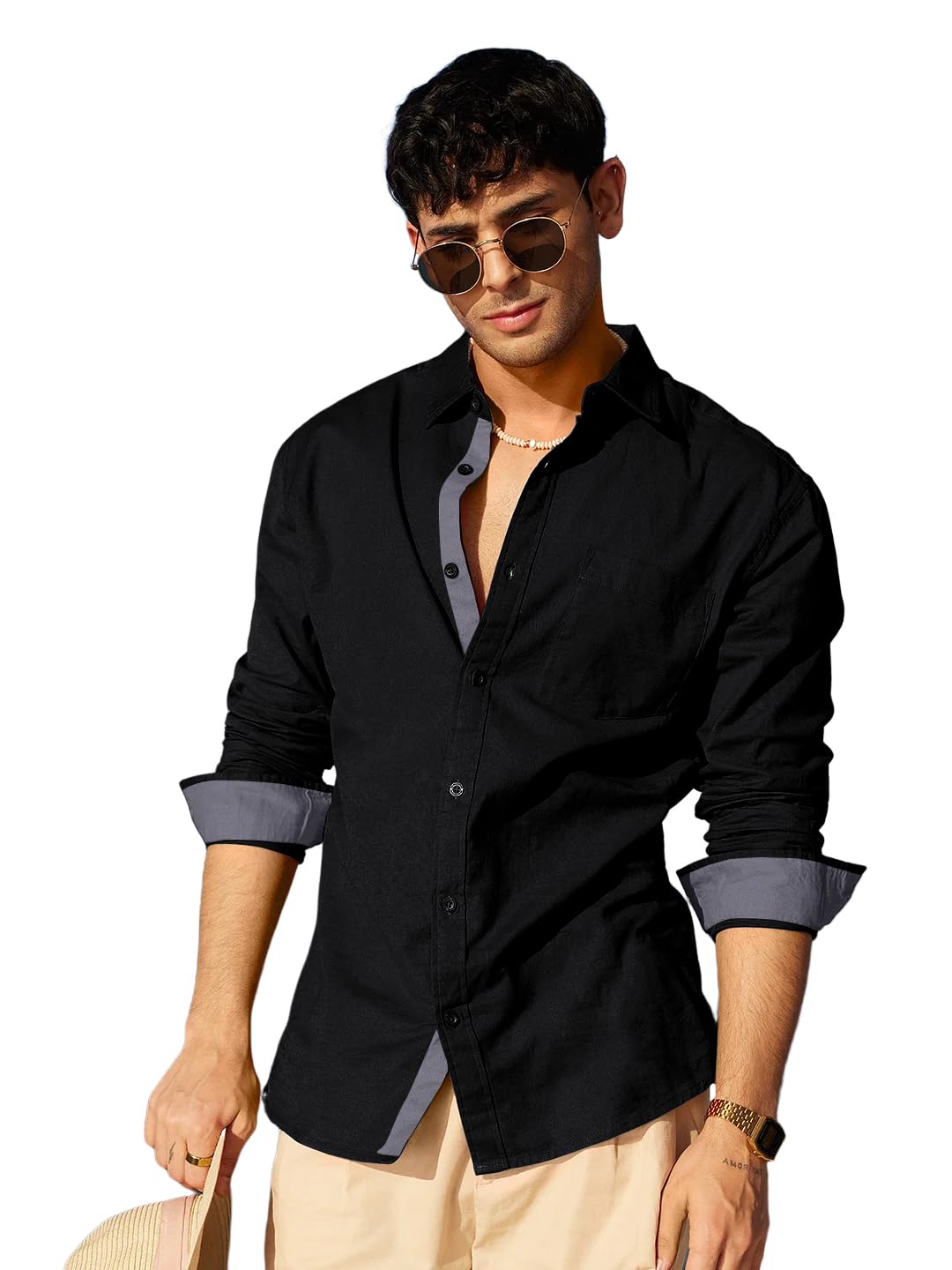 Pinkmint Casual Shirt for Men Stylish Men’s Shirt Soild Regular Fit Long Sleeve Formal Wear Purple