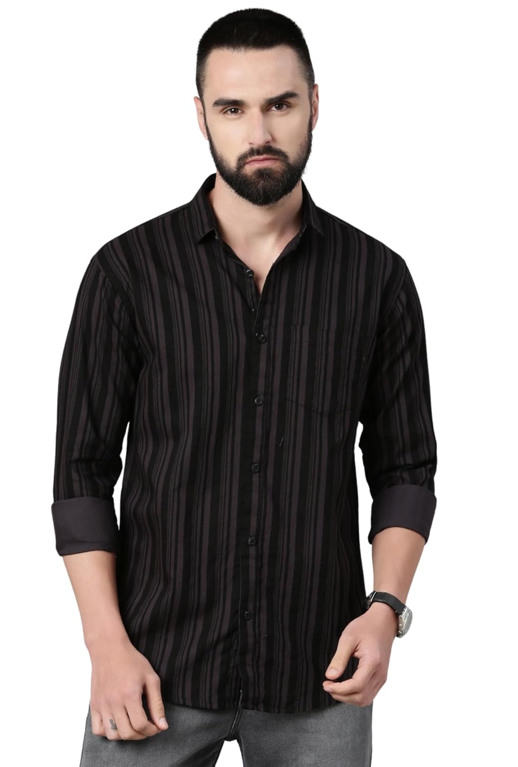 Majestic Man Men’s Standard Slim Fit Striped Pure Cotton Casual Shirt
