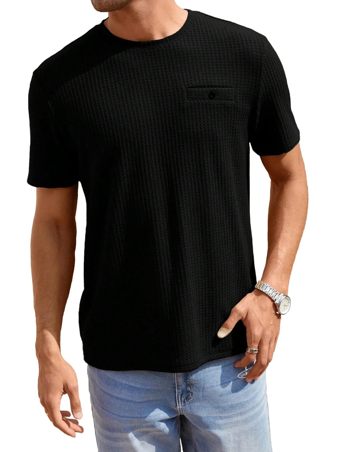 TAGDO Men’s Waffle Knitted Crew Neck Regular Fit Tees (5154)