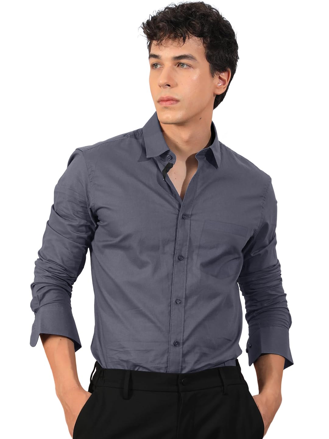 Pinkmint Mens Long Sleeve Button Down White Shirt for Men Collared Casual Formal Soild Shirt
