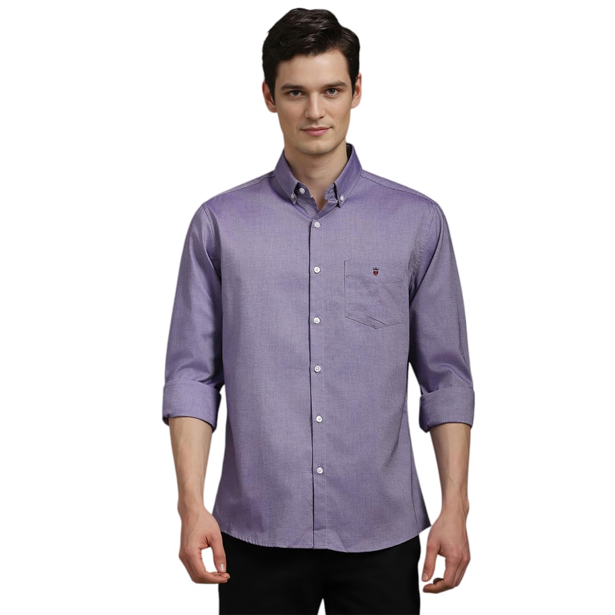Louis Philippe Men’s Easy to Care Cotton Slim fit Solid Casual Shirt with Natural Stretch