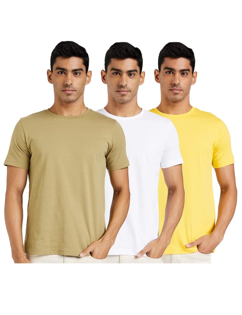Amazon Brand – Symbol Men’s Solid Cotton T Shirt | Plain | Round Neck | Half Sleeve-Regular Fit | Combo Pack of 3 (Available in Plus Size)