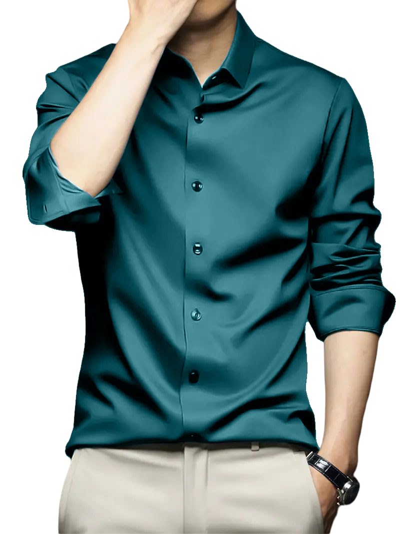 IndoPrimo Men’s Stylish Solid Satin Casual Shirt for Men Full Sleeve