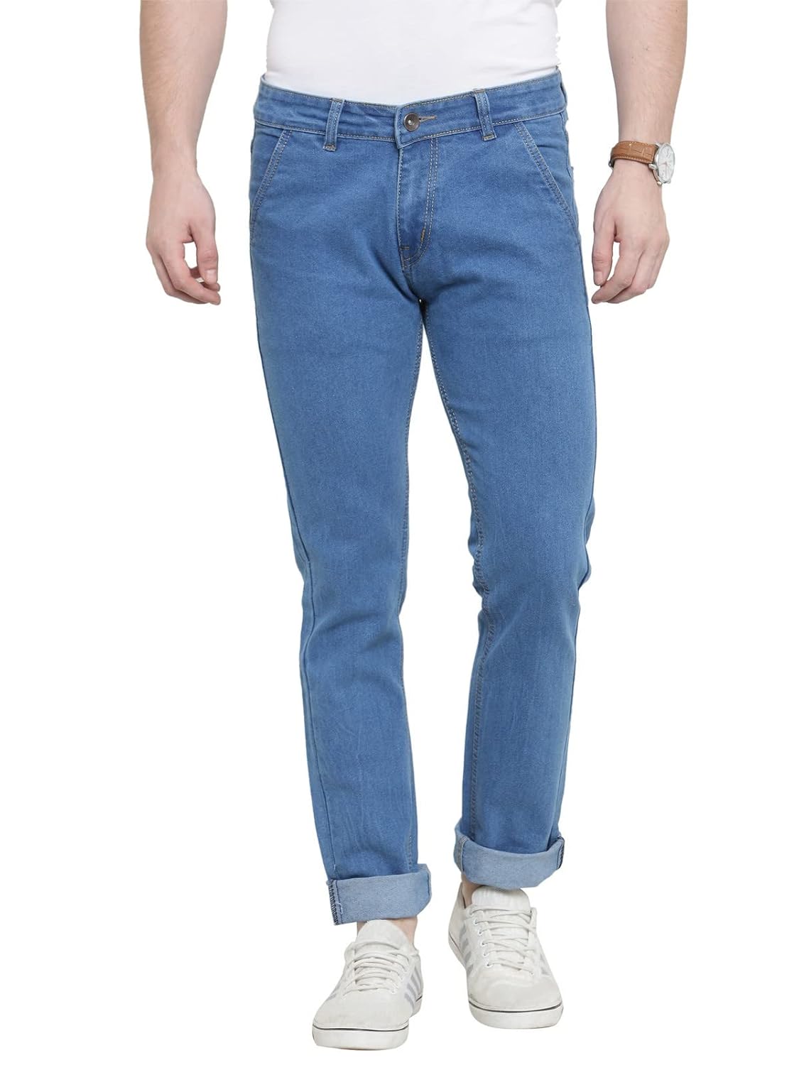 Billford Men’s Comfortable Stretchable Casual Denim Jeans Dark Slim Fit Cross Pocket Mid Rise Flat Front Full Length Modern & Fashionable for Casual Wear Comfort and Flexibility
