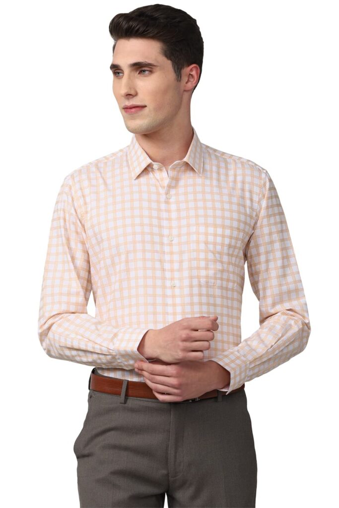 Peter England Men’s Classic Checkered Formal Slim Fit Full Sleeve Shirt | Wonder Fabric | Cotton-Rich